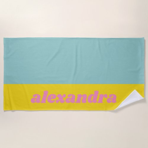 Aqua and Yellow  Bright Color Block Personalized Beach Towel