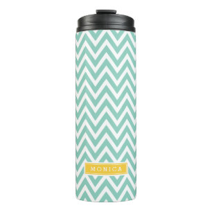 Aqua and Yellow Chevron Monogram Thermal Tumbler