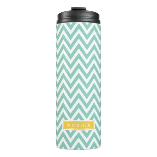 Aqua and Yellow Chevron Monogram Thermal Tumbler