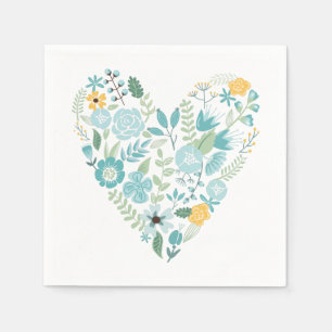 Aqua and Yellow Floral Heart Napkins