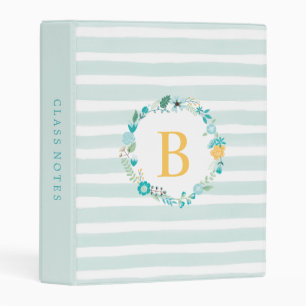 Aqua and Yellow Floral Monogram Mini Binder