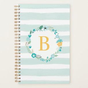 Aqua and Yellow Floral Monogram Planner