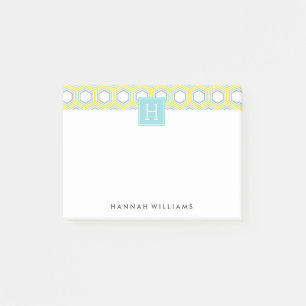 Aqua and Yellow Geometric Pattern Monogram Post-it Notes