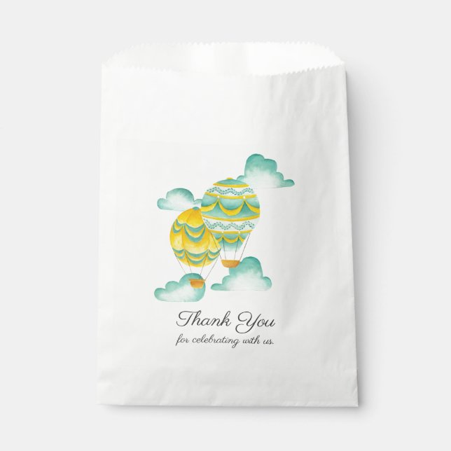 Aqua and Yellow Hot Air Balloons Thank You Favor Bag (Front)