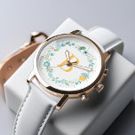 Aqua and Yellow Monogrammed Floral Wreath Watch<br><div class="desc">Elegant and chic watch design features a beautiful floral wreath in pastel colors and can be personalized with your name, monogram, initial, or any text of your choice.</div>