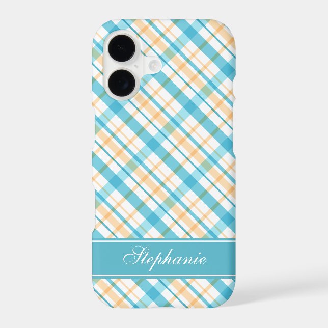 Aqua and Yellow Plaid Pattern Iphone Case (Back)