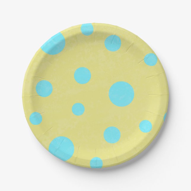 Aqua and Yellow Polka Dots Paper Plates (Front)