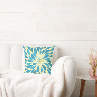 Aqua and Yellow Starburst Modern Flower Pillow