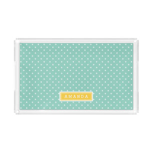 Aqua and Yellow Tiny Dots Monogram Acrylic Tray