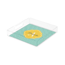 Aqua and Yellow Tiny Dots Monogram