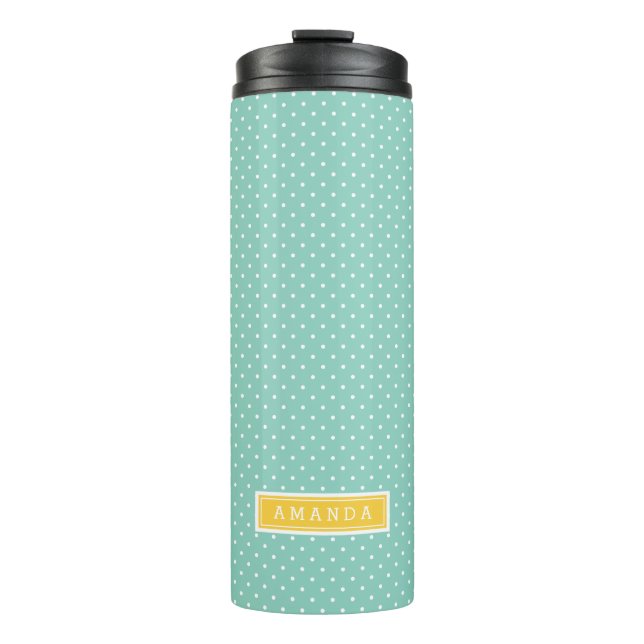 Aqua and Yellow Tiny Dots Monogram Thermal Tumbler (Front)