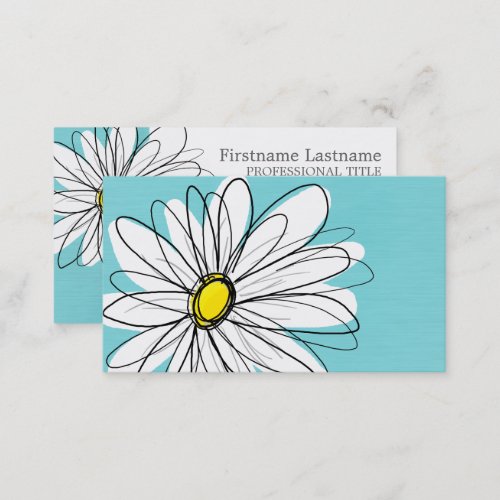 Aqua and Yellow Whimsical Daisy Custom Text Business Card