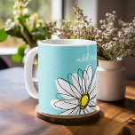 Aqua and Yellow Whimsical Daisy Custom Text Coffee Mug<br><div class="desc">A zen and whimsical,  hipster piece of art. You can add a name,  monogram or other custom text. If you need to move the art around,  click on the customize button to make changes.</div>