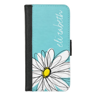 Aqua and Yellow Whimsical Daisy Custom Text iPhone 8/7 Wallet Case