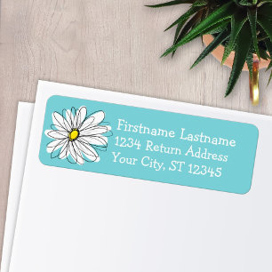 Aqua and Yellow Whimsical Daisy Custom Text Label