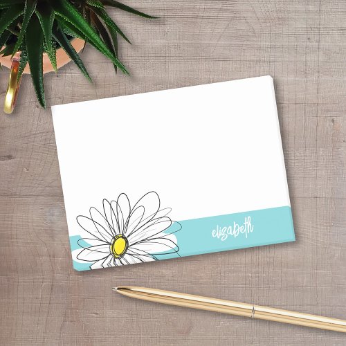 Aqua and Yellow Whimsical Daisy Custom Text Post_it Notes