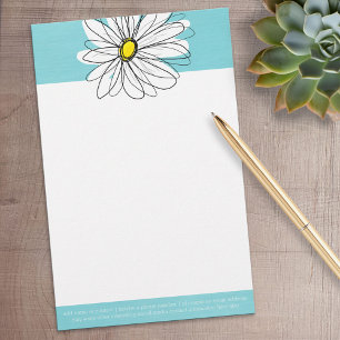 Aqua and Yellow Whimsical Daisy Custom Text Stationery