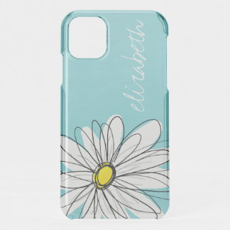 Aqua and Yellow Whimsical Daisy Custom Text iPhone 11 Case