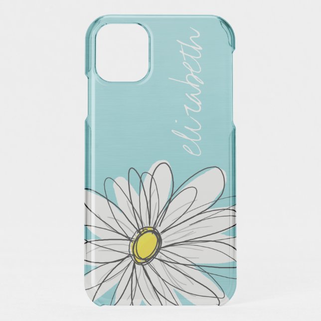 Aqua and Yellow Whimsical Daisy Custom Text Uncommon iPhone Case (Back)