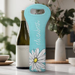 Aqua and Yellow Whimsical Daisy Custom Text Wine Bag<br><div class="desc">A zen and whimsical,  hipster piece of art. You can add a name,  monogram or other custom text. If you need to move the art around,  click on the customize button to make changes.</div>