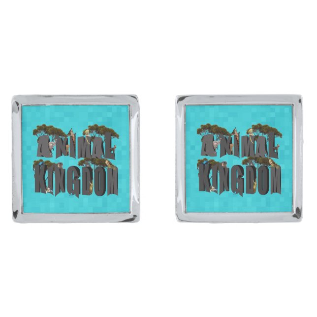 Aqua Animal Kingdom Logo With Animals, Cufflinks (Front)