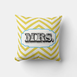 Aqua & Any Color Mrs Bride Zig Zag Pattern Pillow