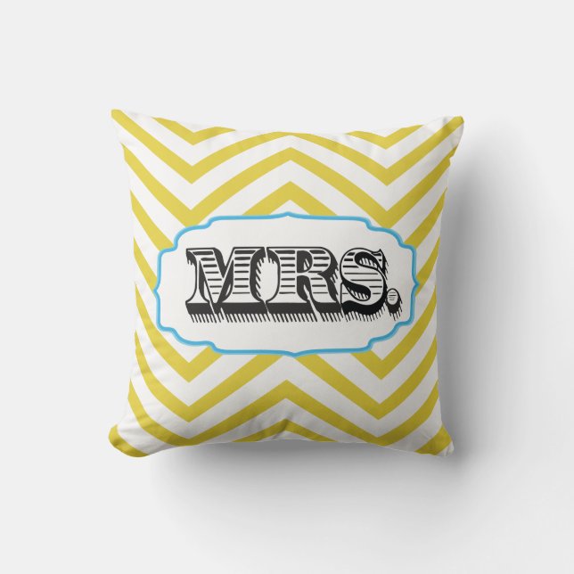 Aqua & Any Color Mrs Bride Zig Zag Pattern Pillow (Front)