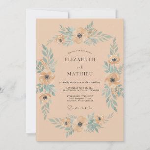 Aqua Apricot Anemone Wedding Invitation