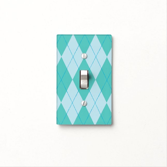 Aqua Argyle Light Switch Cover (In Situ)