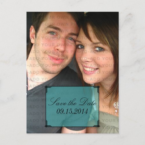 Aqua Art Deco Frame Save the Date Postcard