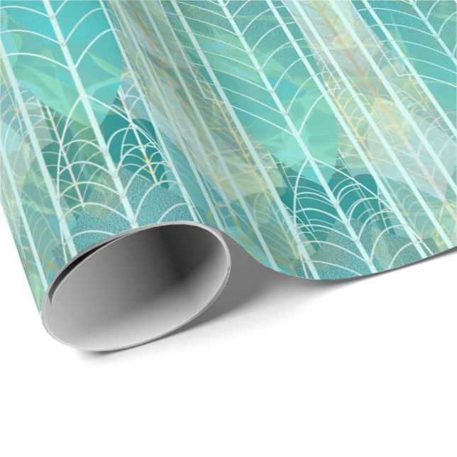 Aqua Art Deco Scene with Echoes of Gatsby Wrapping Paper (Roll Corner)