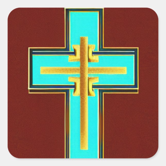 Aqua Asian Style Cross Sticker (Front)