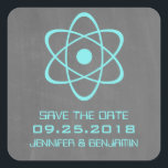Aqua Atomic Chalkboard Save the Date Stickers<br><div class="desc">Cute and nerdy Atomic Chalkboard Save the Date Stickers featuring a simple atomic symbol in turquoise on a chalkboard look background. These geeky and fun save the date stickers are perfect for announcing your science themed wedding! Easy to customize, simply add the details of your wedding in the spaces provided....</div>