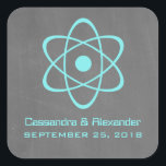 Aqua Atomic Chalkboard Wedding Stickers<br><div class="desc">Cute and nerdy Atomic Chalkboard Wedding Stickers featuring a simple atomic symbol in turquoise on a chalkboard look background. These geeky and fun wedding stickers are perfect for the science enthusiast couple! Easy to customize, simply add the details of your wedding in the spaces provided. Click "Customize It" to find...</div>