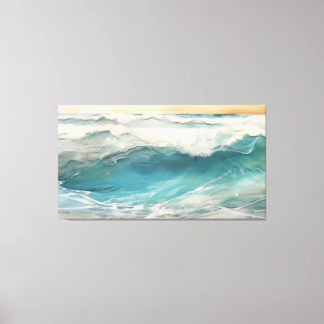 Aqua Awakening Encaustic Painting Digital Ocean Canvas Print (Front)