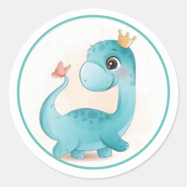 Aqua Baby Dinosaur  Classic Round Sticker (Front)