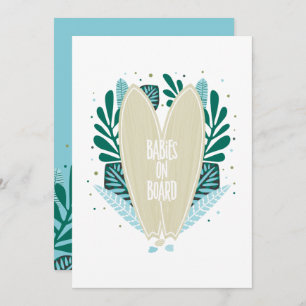 Aqua Baby On Board Twins Baby Shower Invitation