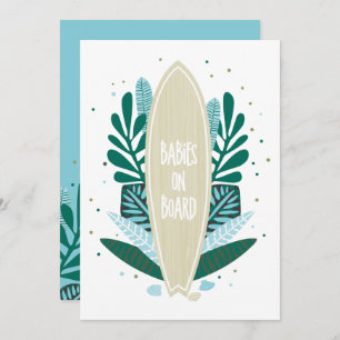 Aqua Baby On Board Twins Baby Shower Invitation