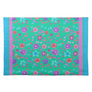 Aqua Background Flower-Power Place Mat