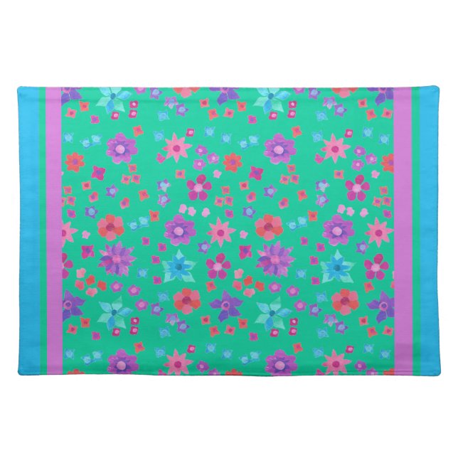 Aqua Background Flower-Power Place Mat (Front)