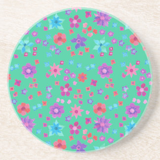 Aqua Background Flower-Power Sandstone Coaster