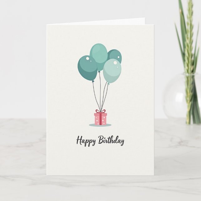 Aqua Balloons Birthday Card (Front)