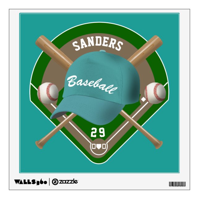 Aqua Baseball Diamond Player Name and Number Wall Decal (Front)