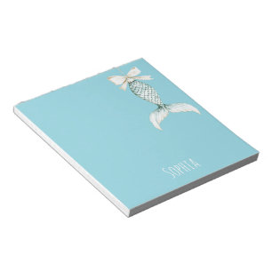 Aqua Beach Blue White Mermaid Notepad