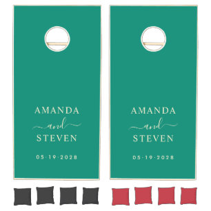 Aqua Beach Breeze Couple Names with Wedding Date Cornhole Set