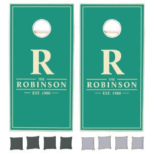 Aqua Beach Breeze Family Name & Initial Cornhole Set