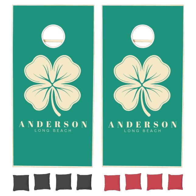 Aqua Beach Breeze Four Leaf Clover with Name Cornhole Set (Set)