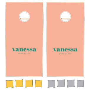 Aqua Beach Breeze Full Minimal Modern Classic Name Cornhole Set