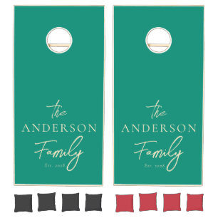 Aqua Beach Breeze Hand Written Family Name Cornhole Set