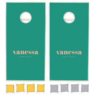 Aqua Beach Breeze Minimal Modern Classic Name Cornhole Set